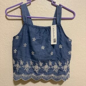 Heart and Arrow Girls Blue‎ Eyelet Embroidered Scalloped Crop Top Size 14